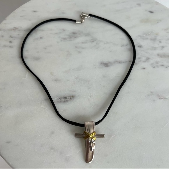 Adoration Cross Necklace Handcrafted Spoon Silver - Picture 5 of 12